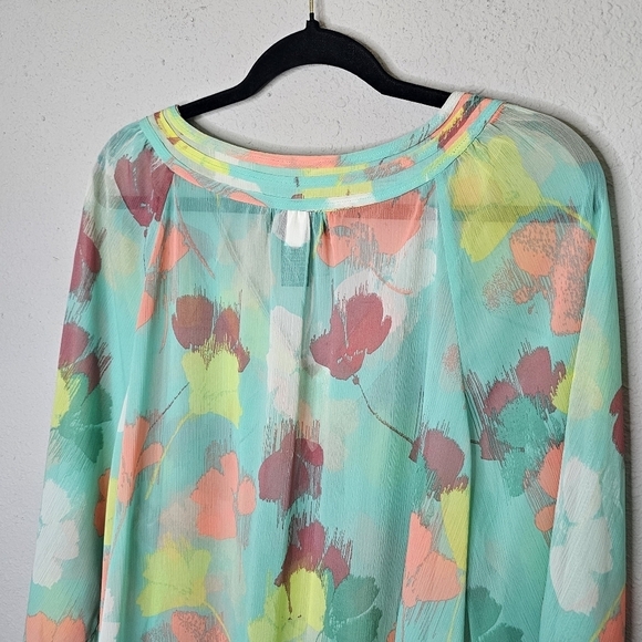 Lane Bryant Sheer Blouse Womens 22/24 Plus Size Chiffon Floral Tunic Top - Picture 8 of 11